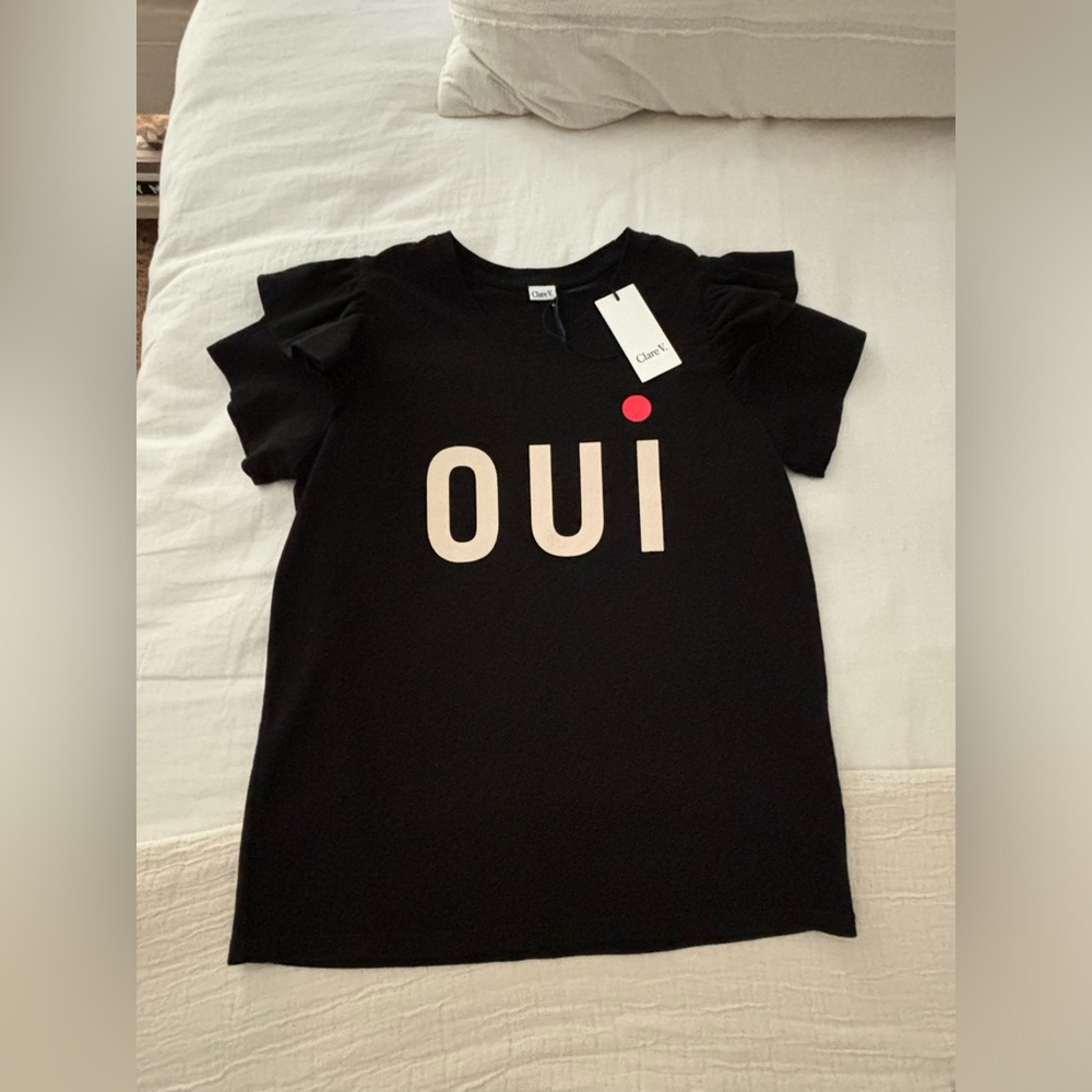 NWT CLARE V. Petite OUI Ruffle Tee in XS - Black
